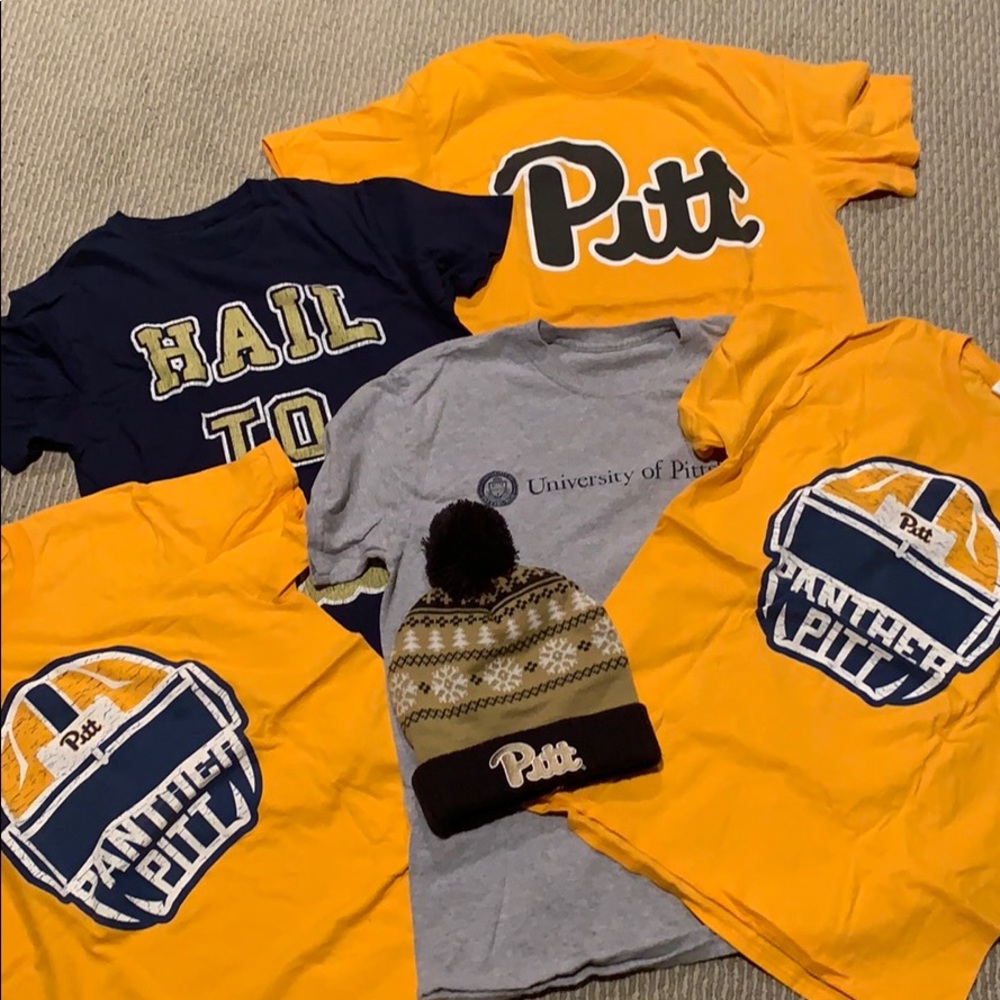Lot of 5 university of Pittsburgh tees & Pom hat